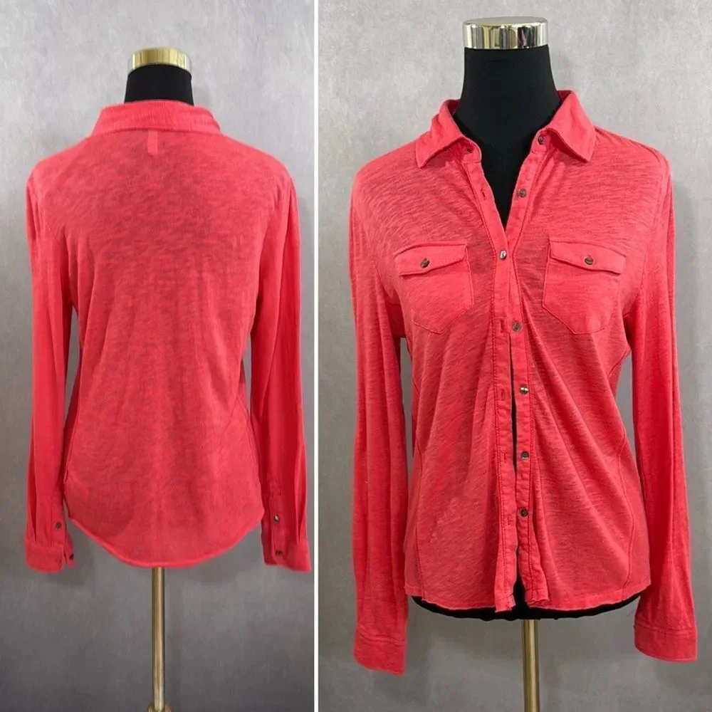Aeropostale Coral Button-Up Long Sleeve Top